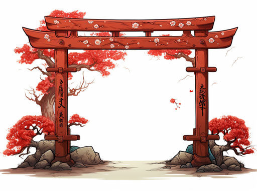 Red Torii Gate with Floral Design