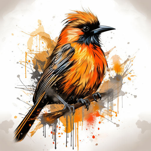 Black and white bird with colorful feathers, digital art