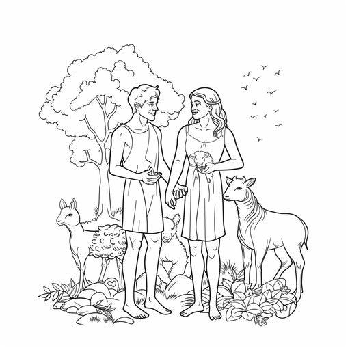 Adam and Eve with animals in the background