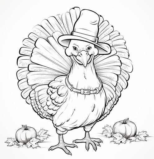 A turkey in a hat, for thanksgiving coloring pages, full body 27:28
