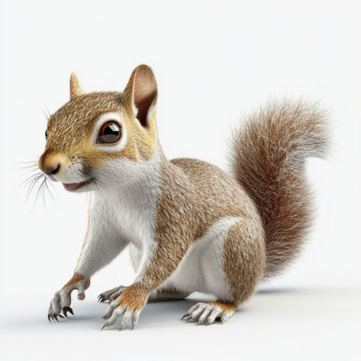 3D squirrel with flat white background, isolated clipart