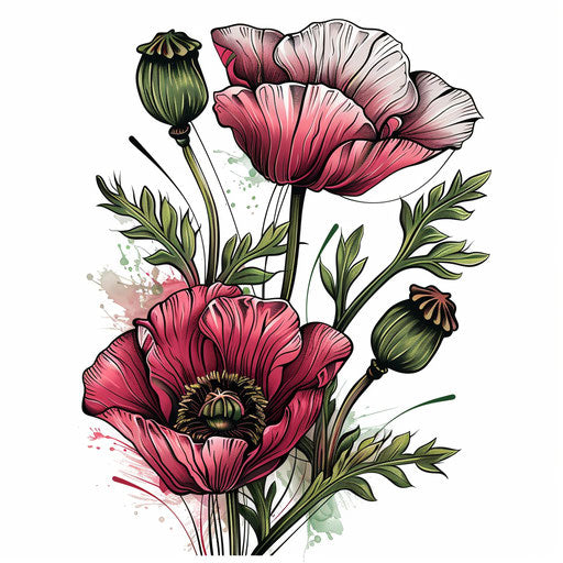 Detailed illustration poppy flower tattoo design