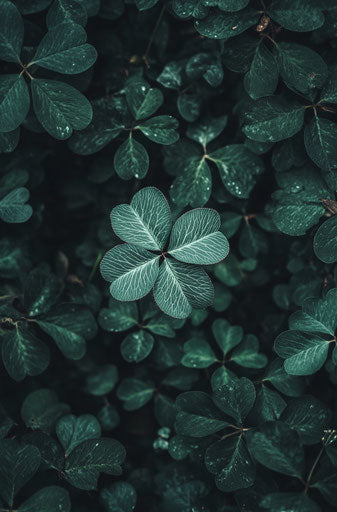 Green four-leaf clover in the center of the picture