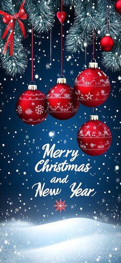 Merry Christmas and Happy New Year 3D red Christmas ornaments