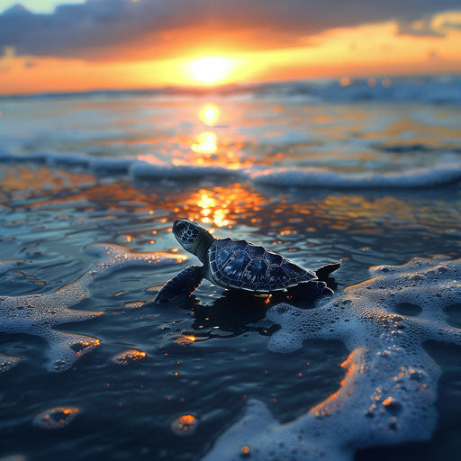 Olive ridley sea turtle returning to ocean at dawn