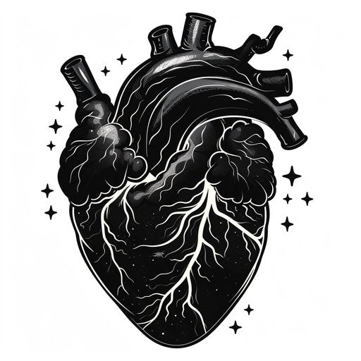 Black heart with lightning bolts and energy waves