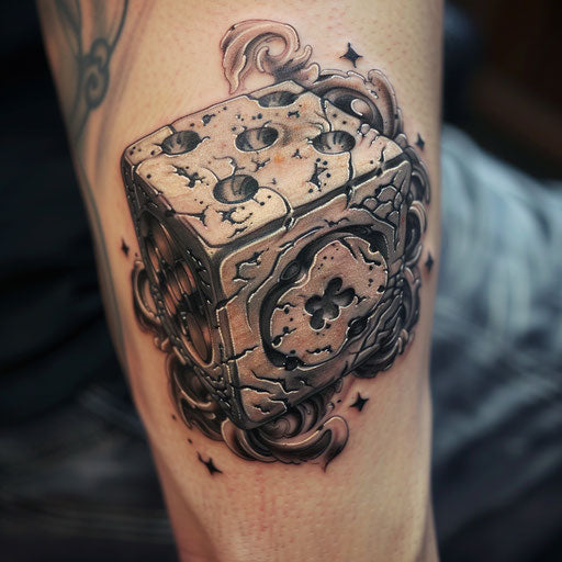 Intricate details on dice tattoo