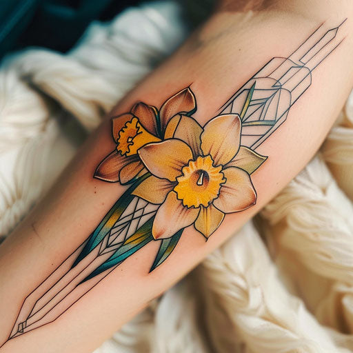 Art deco inspired narcissus flower tattoo