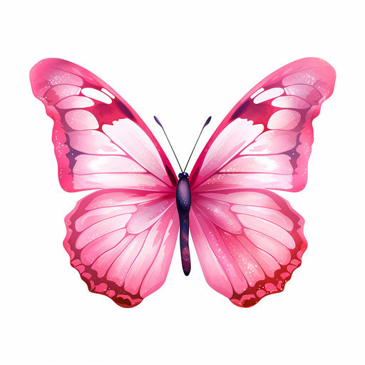Pink butterfly in oil painting style on white background