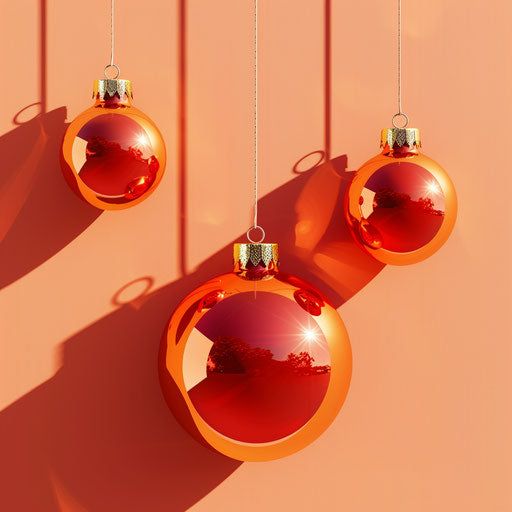 Realistic Christmas decorations on sunset orange background