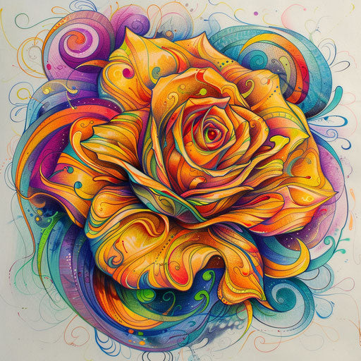 Psychedelic tattoo sketch of an amber rose