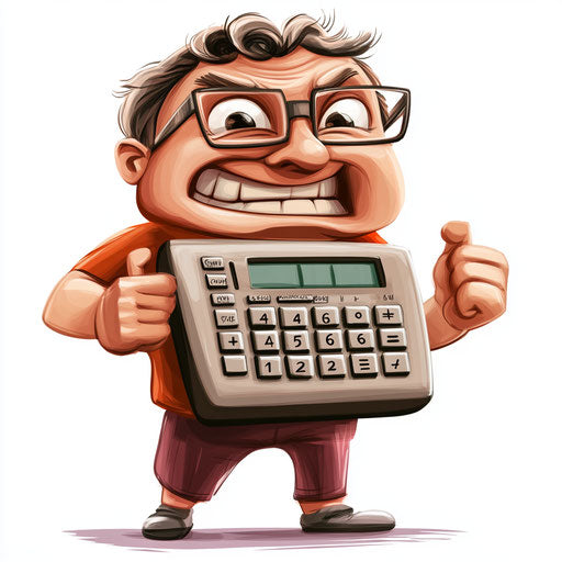 Humorous caricature of a calculator with human characteristics