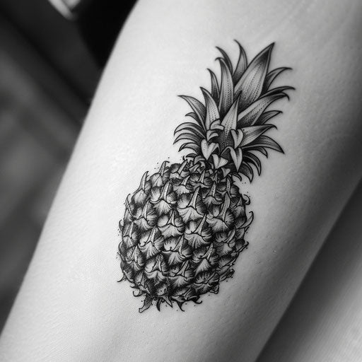 Elegant black and white pineapple tattoo with filigree design