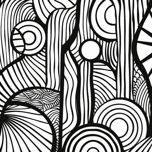 Minimalist abstract patterns in the style of Ruben Ireland Coloring book page