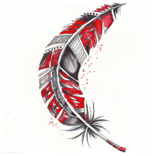Native American-inspired feather tattoo design on white paper