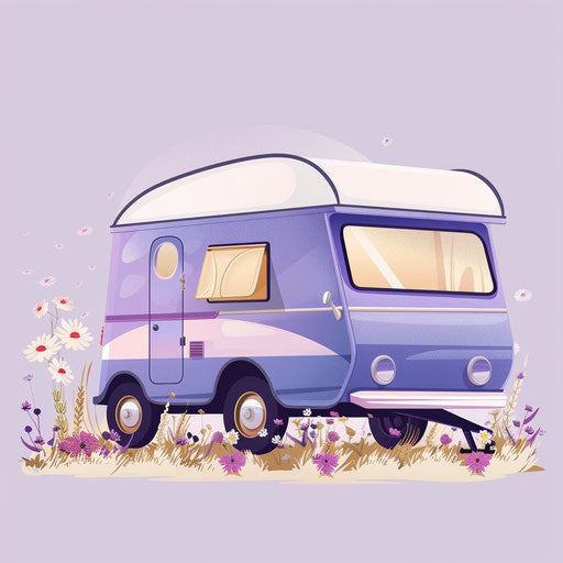 Camping under a lavender sky, realistic illustration