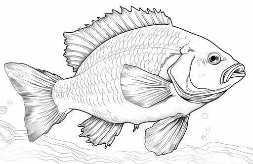 Realistic caricature fish coloring page