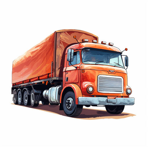 Truck cartoon in the style of Oil painting, on a white background
