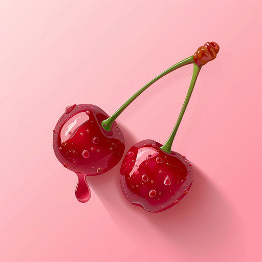 Illustration of cherries in a realistic style with a flat random background, high contrast and saturated colors
