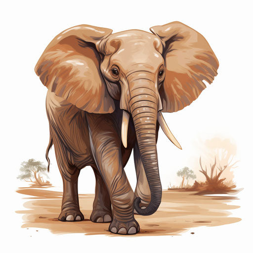 Elephant cartoon in Oil painting style on white background