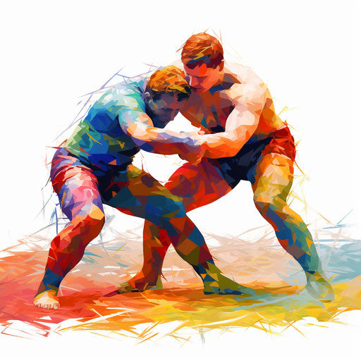 Impressionistic wrestling clip art on white background