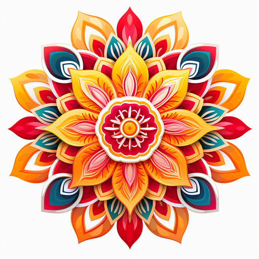 Rangoli clipart in the style of Oil painting, on a white background