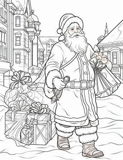 Santa Claus coloring pages with a bag of gifts