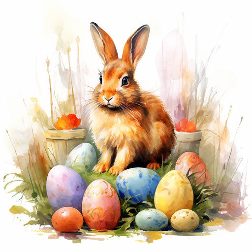 Clipart Easter in the style of Oil painting on white background