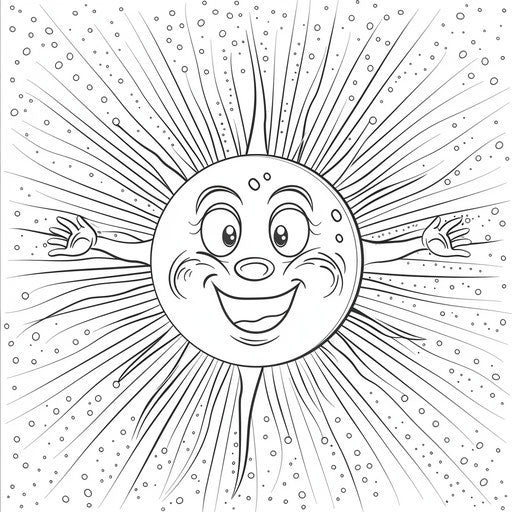 Cartoon cute sun with happy face and waving hands