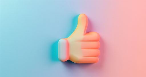 Approval symbol on light background, orange and indigo