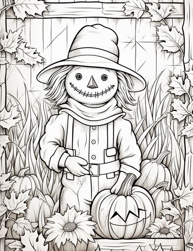 Coloring card with autumn-themed drawings