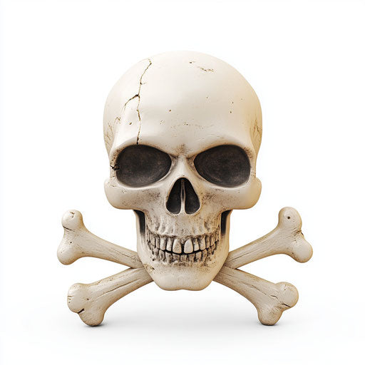 3D skull and crossbones in a photo realistic style on white background