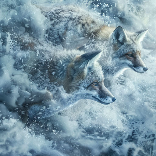 Foxes in a snowstorm