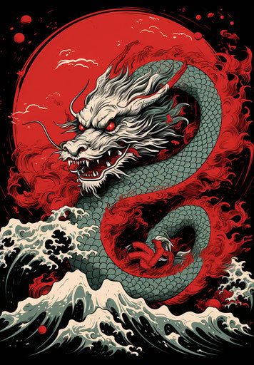 Japanese dragon tattoo vector, colorful Moebius style, high res