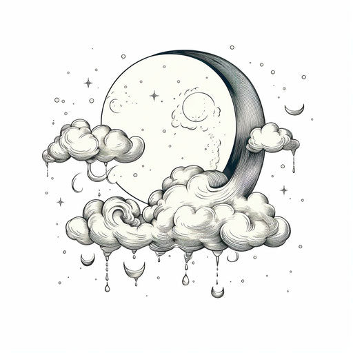 Moon sketch with clouds in water drop style
