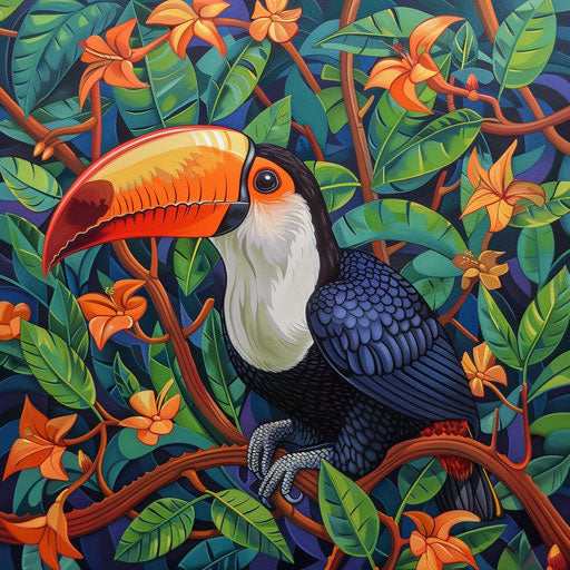 Navigating toucan in tropical vines