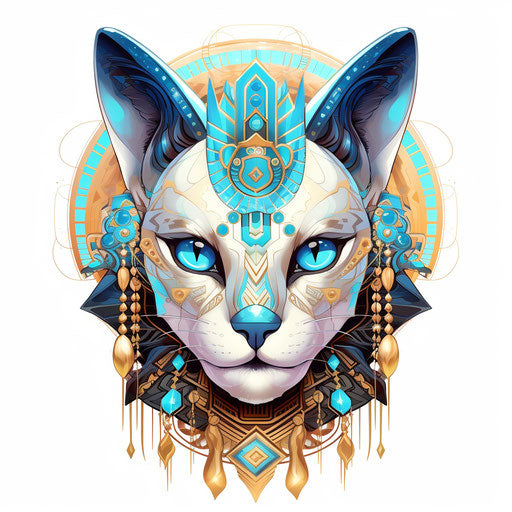 Sapphire cat head portrait tattoo, Egyptian vector