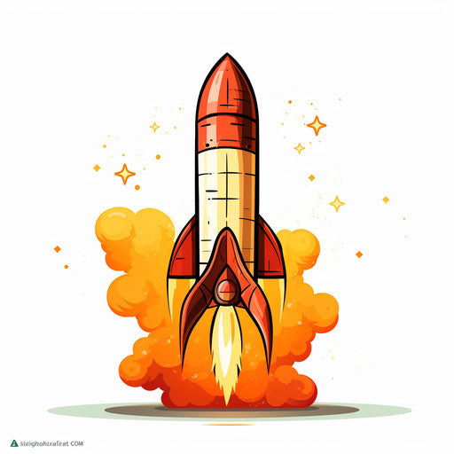 Rocket ship illustration in the style of Chiaroscuro Art, on white background