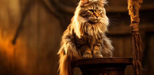 Cat sitting on top of scratching pole