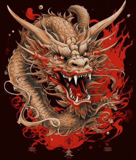 Red dragon tattoo, dark beige and red style