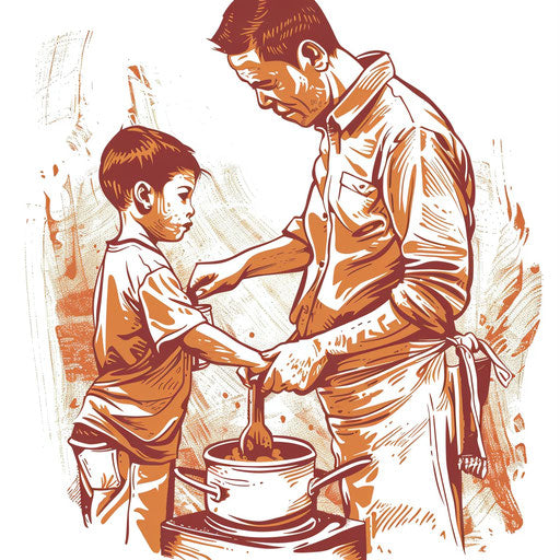 Family Cooking: a heartwarming scene of father and son