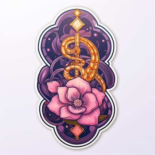 Pink flower with anchor and spirals, cosmic geometric style