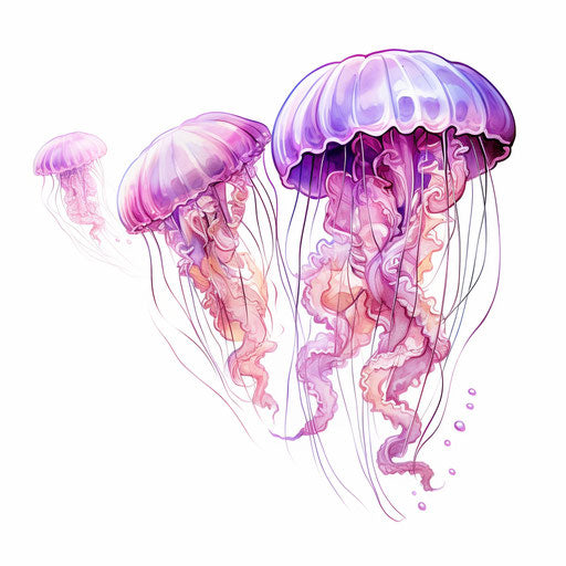 Jellyfish clipart in the style of Chiaroscuro Art, on white background
