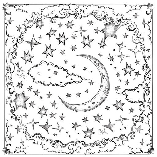 Magical night sky with constellations and crescent moon