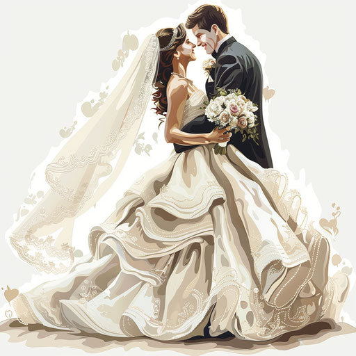 Wedding clipart images in photo realistic style with flat white background