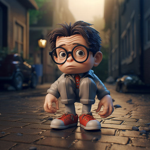 Cartoon man with glasses putting feet on his toes