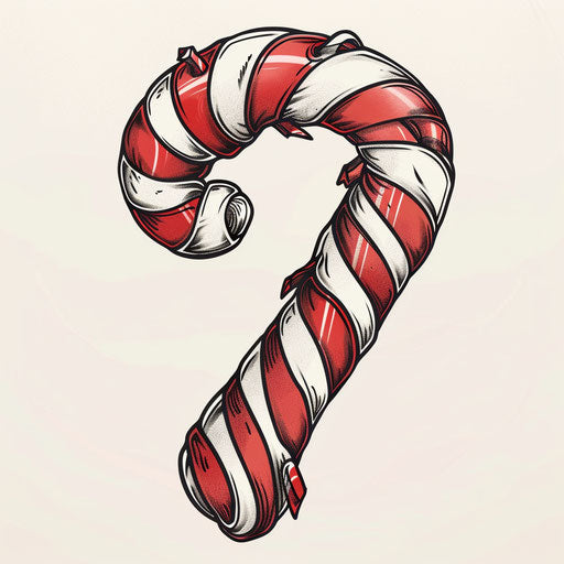Whimsical flat tattoo sketch of a candy cane spiral