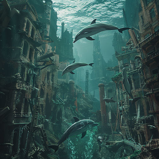Post-apocalyptic underwater world explored by dolphins