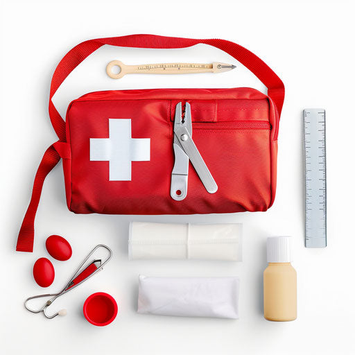 Realistic first aid kit clipart on flat white background