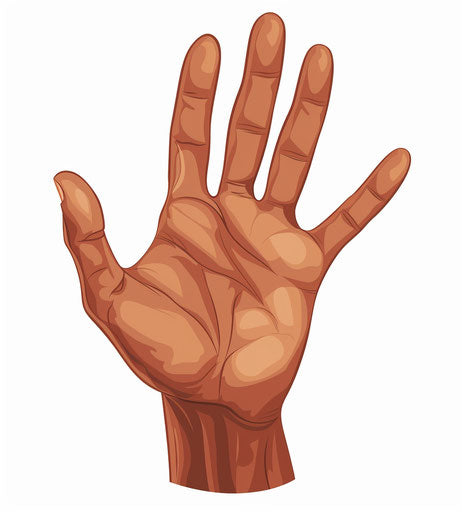 Flat vector hand showing palm with fingers spread to make 'L' shape